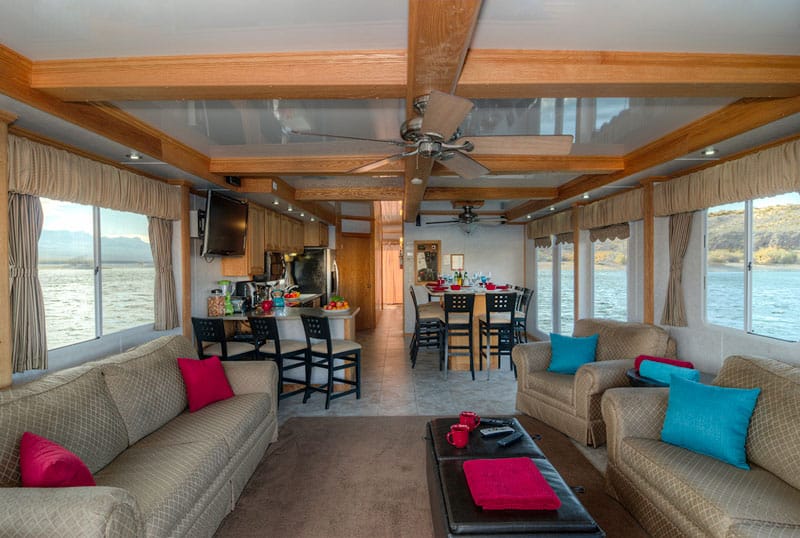Inside houseboat view of living room