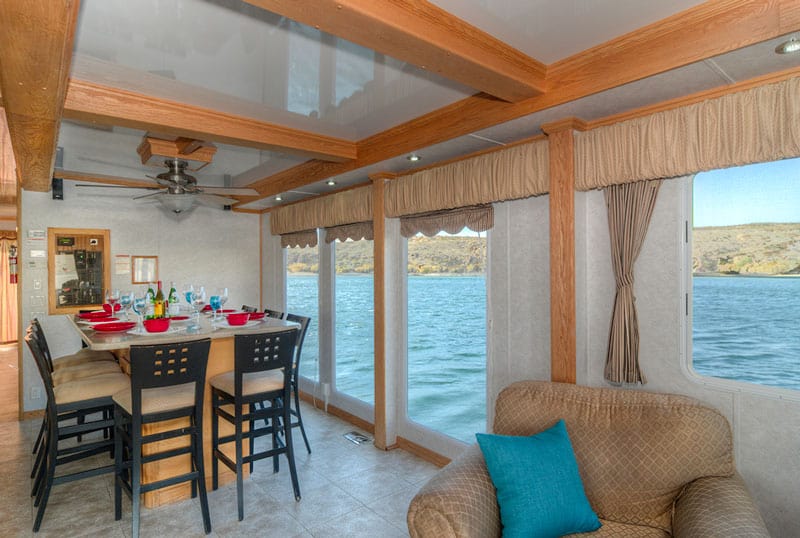 Inside houseboat view of dinning room