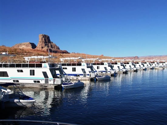 Houseboats docked in the water- Lake Mohave