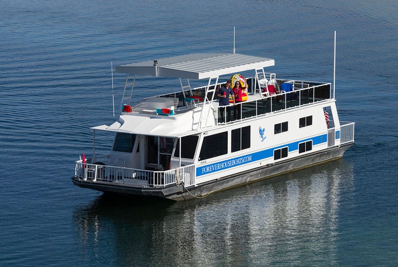 A houseboat on the water