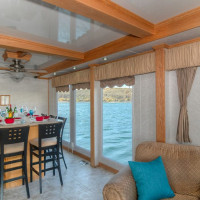 Inside a houseboat | table
